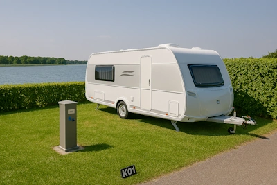 Komfort-Stellplatz K01 - Komfort-Stellplatz mit eigenem Wasser- und Abwasseranschluss, erste Reihe am See