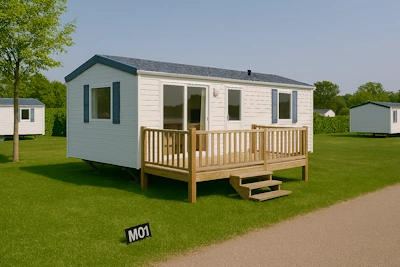 Mobilheim Classic M01 - Gemütliches Mobilheim mit einem Schlafzimmer, Wohnbereich und Terrasse