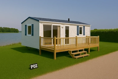 Mobilheim Premium P02 - Premium-Mobilheim am Seeufer mit 2 Schlafzimmern und Seeblick