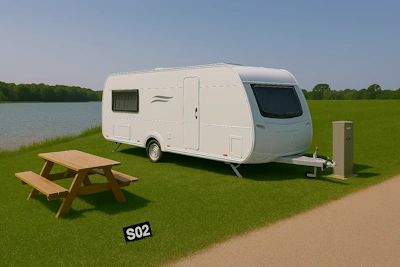 Stellplatz S02 - Stellplatz mit leichter Hanglage, Blick Richtung See